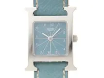 HERMES　エルメス　Hウォッチ　HH1.210　ブルー文字盤　ステンレススチール/革　クオーツ　レディース時計【431】2148103777387