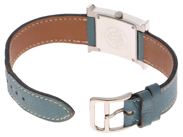 HERMES　エルメス　Hウォッチ　HH1.210　ブルー文字盤　ステンレススチール/革　クオーツ　レディース時計【431】2148103777387