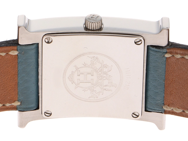HERMES　エルメス　Hウォッチ　HH1.210　ブルー文字盤　ステンレススチール/革　クオーツ　レディース時計【431】2148103777387