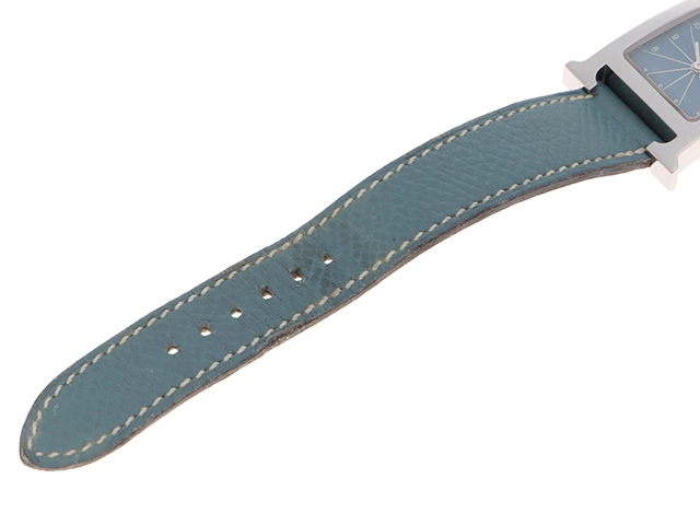 HERMES　エルメス　Hウォッチ　HH1.210　ブルー文字盤　ステンレススチール/革　クオーツ　レディース時計【431】2148103777387