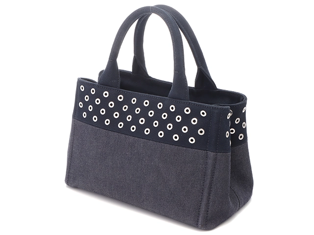 PRADA　プラダ　1BG439　パンチング　カナパ　ミニ　ネイビー/シルバー　デニム【433】2148103778513