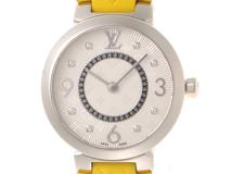 LOUIS VUITTON ルイ･ヴィトン タンブール スリム Q12MG SS ステンレススチール ラバーベルト 8Pダイヤモンド クォーツ 【460】2148103782312