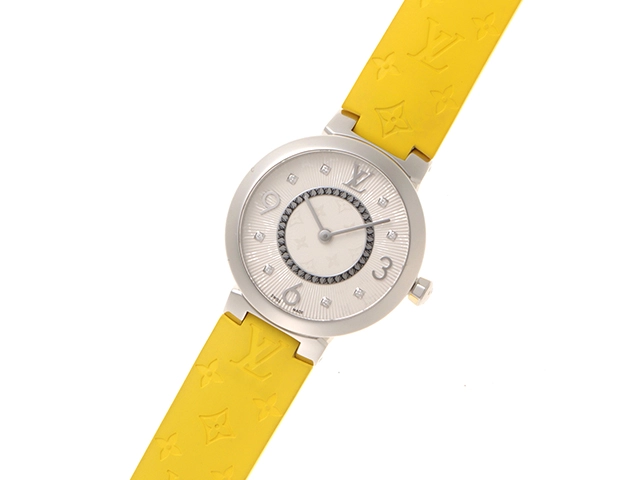 LOUIS VUITTON ルイ･ヴィトン タンブール スリム Q12MG SS ステンレススチール ラバーベルト 8Pダイヤモンド クォーツ 【460】2148103782312