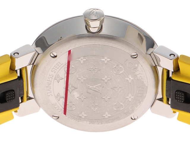 LOUIS VUITTON ルイ･ヴィトン タンブール スリム Q12MG SS ステンレススチール ラバーベルト 8Pダイヤモンド クォーツ 【460】2148103782312