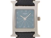 HERMES　エルメス　Hウォッチ　HH1.210　SS/レザー　クォーツ　ブルー文字盤【430】2148103783845
