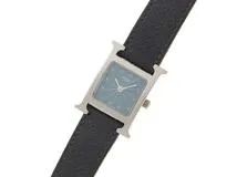 HERMES　エルメス　Hウォッチ　HH1.210　SS/レザー　クォーツ　ブルー文字盤【430】2148103783845
