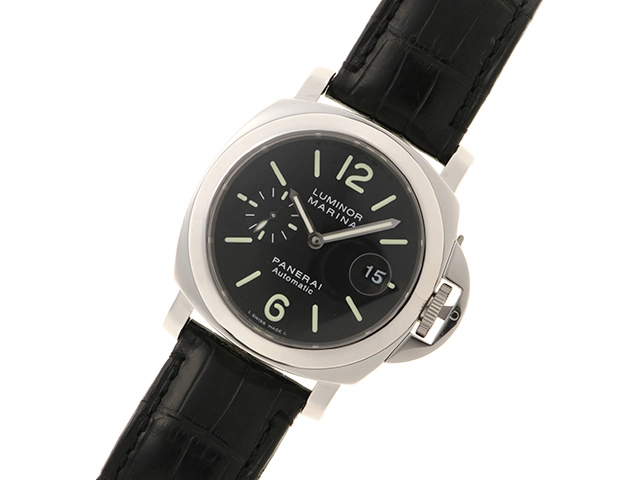H番 PANERAI パネライ 時計 ルミノール マリーナ 44mm ブラック文字盤 SS/クロコダイルレザー 自動巻き メンズ M