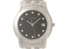 GUCCI グッチ Gクラス 5500M SS ステンレススチール ブラック文字盤 11Pダイヤ クォーツ  【460】2148103786068