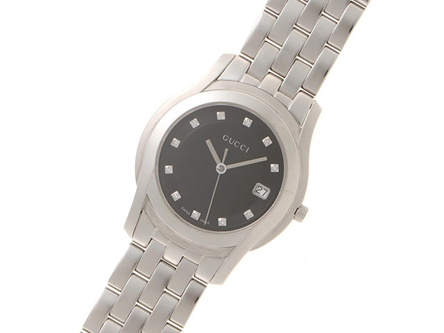 GUCCI グッチ Gクラス 5500M SS ステンレススチール ブラック文字盤 11Pダイヤ クォーツ 【460】2148103786068