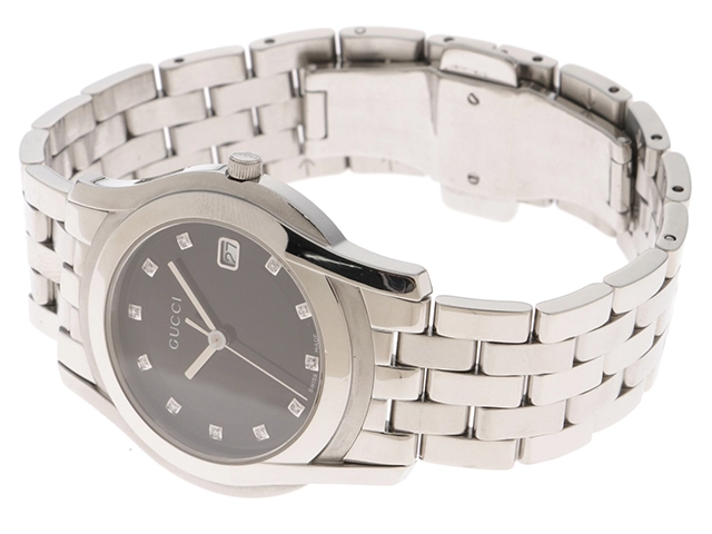 GUCCI グッチ Gクラス 5500M SS ステンレススチール ブラック文字盤 11Pダイヤ クォーツ 【460】2148103786068