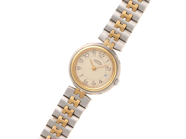 HERMES　エルメス　プロフィール　アイボリー文字盤　ステンレススチール/GP　クオーツ　レディース時計　2148103786167【207】