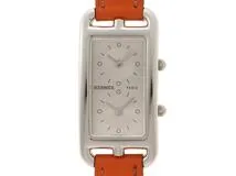 HERMES　エルメス　時計　ケープコッド ドゥゾーン Wトゥール　CC3.210　シルバー文字盤　SS/カーフレザー　クォーツ　レディース　M