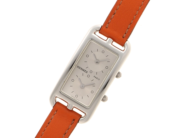 HERMES エルメス 時計 ケープコッド ドゥゾーン Wトゥール CC3.210 シルバー文字盤 SS/カーフレザー クォーツ レディース M