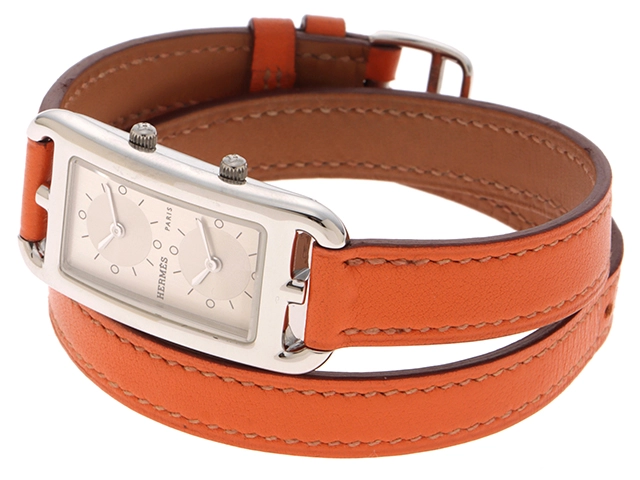 HERMES エルメス 時計 ケープコッド ドゥゾーン Wトゥール CC3.210 シルバー文字盤 SS/カーフレザー クォーツ レディース M
