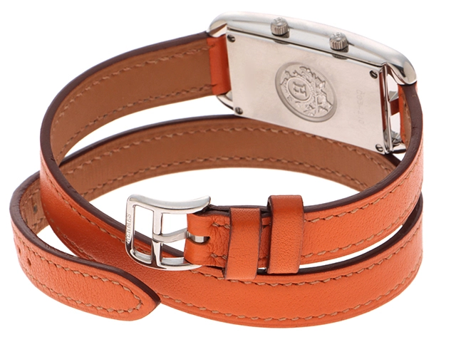 HERMES エルメス 時計 ケープコッド ドゥゾーン Wトゥール CC3.210 シルバー文字盤 SS/カーフレザー クォーツ レディース M