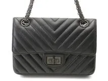 CHANEL　シャネル　2.55 シェブロン20 ターンロックWチェーンショルダーバッグ ブラック　【471】 Y