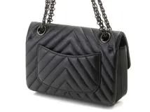 CHANEL　シャネル　2.55 シェブロン20 ターンロックWチェーンショルダーバッグ ブラック　【471】 Y