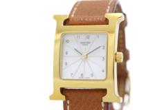 HERMES エルメス Hウォッチ HH1.201 GP/レザー ホワイト文字盤 クォーツ 【460】2148103788017