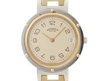 HERMES　エルメス　クリッパーコンビ　アイボリー文字盤　GP/SS　クオーツ　メンズ時計　2148103788949【207】