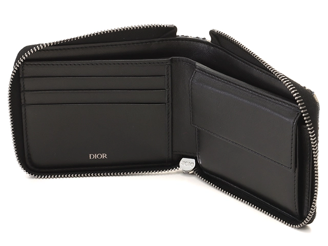 DIOR　ディオール　トロッター ラウンド財布 ネイビー キャンバス　レザー【431】2148103791475