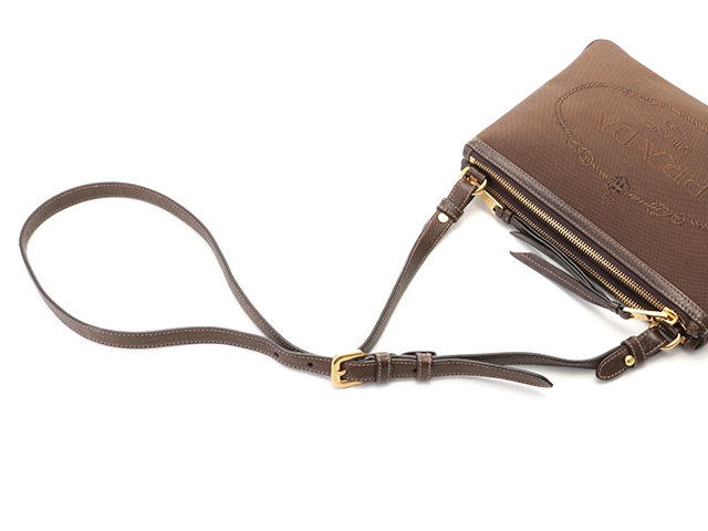 PRADA プラダ ロゴ ワンショルダー ダークブラウン キャンバス/レザー 1BH046【430】2148103793561