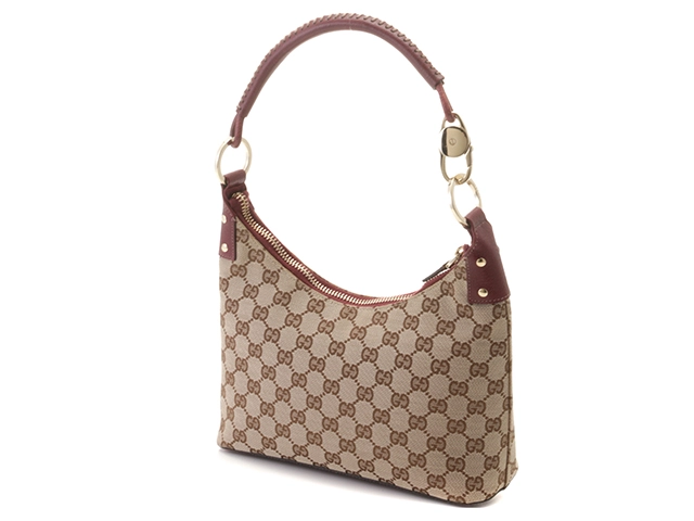 GGワンショルダー ベージュ/レッド 115002 キャンバス/レザー【430】2148103793882