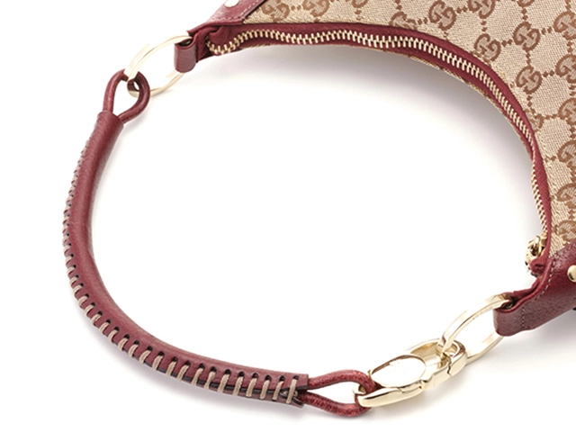 GGワンショルダー ベージュ/レッド 115002 キャンバス/レザー【430】2148103793882