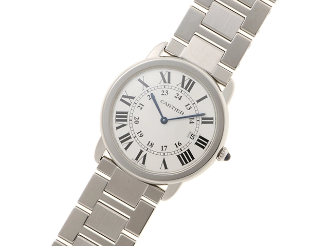 Cartier カルティエ ロンドソロLM デイト W6701005 SS ステンレススチール シルバーローマン文字盤 クォーツ 【460】2148103795411