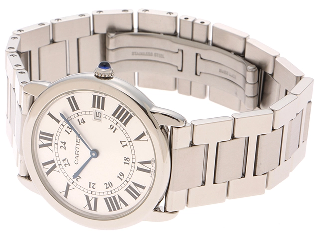 Cartier カルティエ ロンドソロLM デイト W6701005 SS ステンレススチール シルバーローマン文字盤 クォーツ 【460】2148103795411