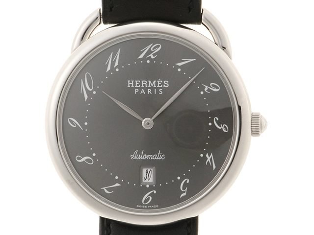 HERMES　エルメス　時計　アルソー　AR4.810　　グレー文字盤　SS/革　自動巻き　メンズ【431】2148103795565