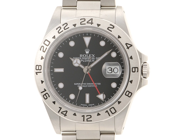 A番2000年並行品 ROLEX ロレックス 腕時計 エクスプローラーII 16570 ステンレス ブラック文字盤 自動巻き 穴有【472】SJ