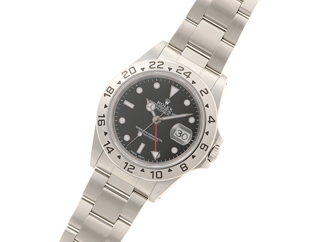 A番2000年並行品 ROLEX ロレックス 腕時計 エクスプローラーII 16570 ステンレス ブラック文字盤 自動巻き 穴有【472】SJ