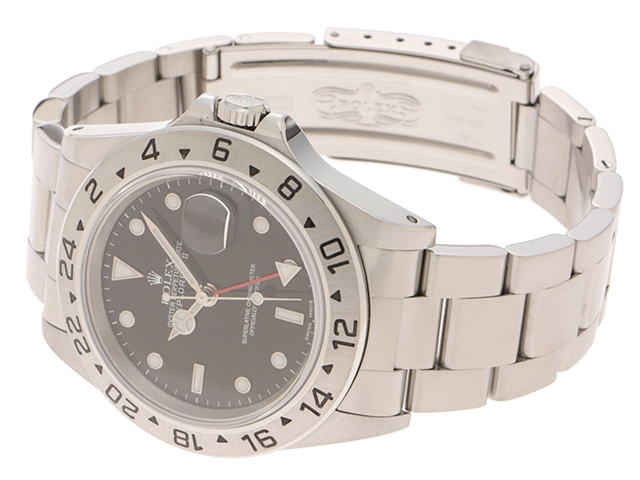 A番2000年並行品 ROLEX ロレックス 腕時計 エクスプローラーII 16570 ステンレス ブラック文字盤 自動巻き 穴有【472】SJ