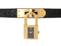 HERMES　エルメス　ケリーウォッチ　KE1.201　レザー/GP　ブラック文字盤　ゴールドメッキ　クオーツ　レディースウォッチ【430】2148103795626