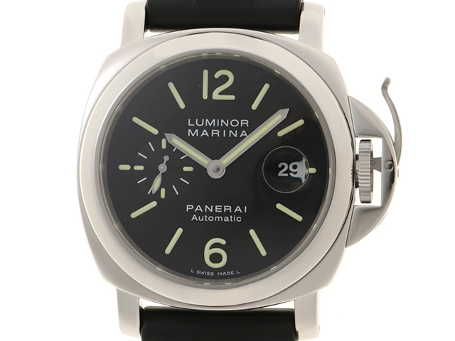 PANERAI パネライ 腕時計 2008年並行品 ルミノール マリーナ PAM00104 ステンレス/ラバーベルト ブラック文字盤 自動巻【472】SJ