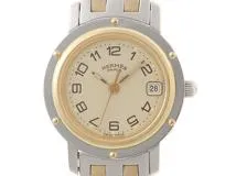 HERMES　エルメス　クリッパーコンビ　CL4.220　GP/SS　アイボリー　クォーツ　レディース【471】IK