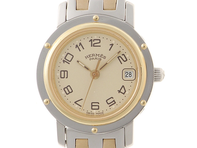 HERMES　エルメス　クリッパーコンビ　CL4.220　GP/SS　アイボリー　クォーツ　レディース【471】IK