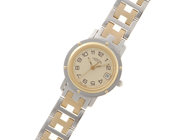 HERMES　エルメス　クリッパーコンビ　CL4.220　GP/SS　アイボリー　クォーツ　レディース【471】IK