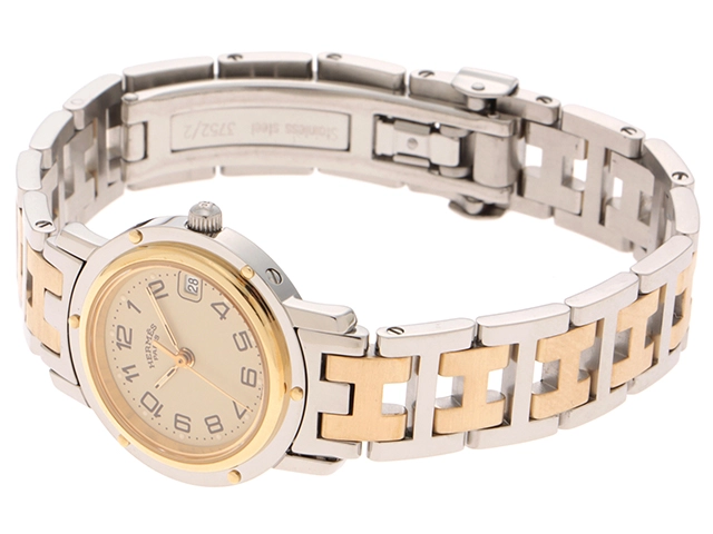 HERMES　エルメス　クリッパーコンビ　CL4.220　GP/SS　アイボリー　クォーツ　レディース【471】IK