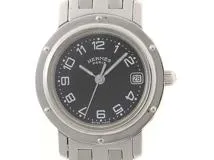 HERMES　エルメス　クリッパー　ブラック文字盤　CL4.210　SS　クォーツ　レディース腕時計【431】