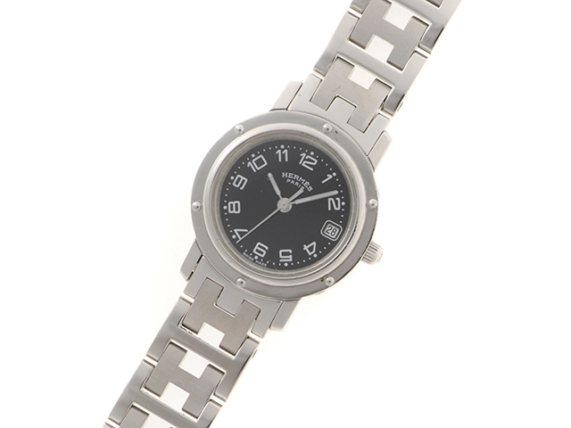 HERMES エルメス クリッパー ブラック文字盤 CL4.210 SS クォーツ レディース腕時計【431】