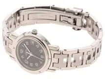 HERMES　エルメス　クリッパー　ブラック文字盤　CL4.210　SS　クォーツ　レディース腕時計【431】