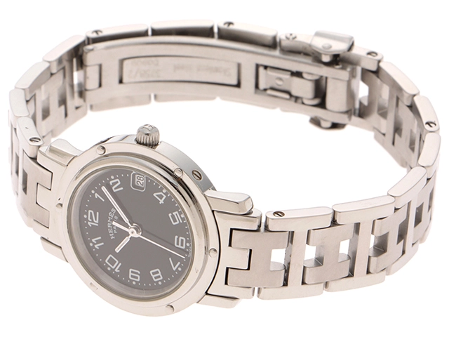 HERMES エルメス クリッパー ブラック文字盤 CL4.210 SS クォーツ レディース腕時計【431】