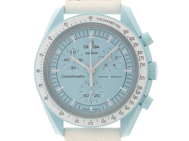 SWATCH スウォッチ 腕時計 OMEGA×SWATCH ムーンスウォッチ MISSION TO URANUS SO33L100 エアリーブルー文字盤 バイオセラミック クォーツ【472】SJ