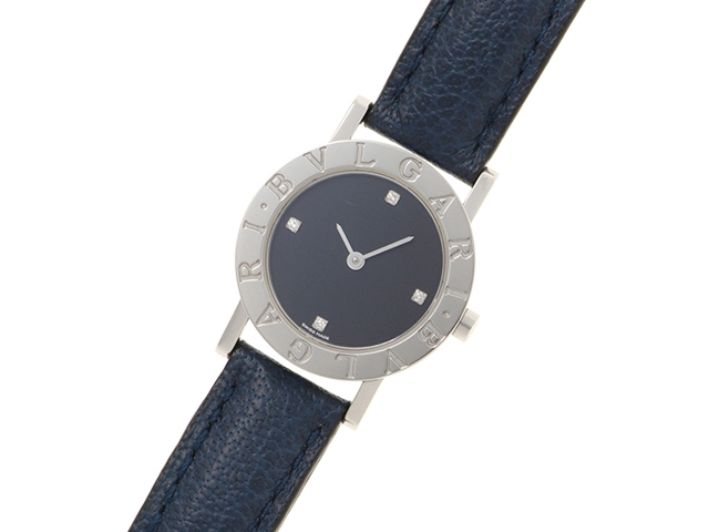 BVLGARI 　ブルガリ　ブルガリ　ブルガリ　BB26SLD　ブラック文字盤　4Pダイヤ　ステンレススチール/革　レディース時計【472】2148103796784