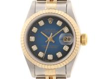 W番 1994年頃製造 ROLEX ロレックス　レディース オートマチック　デイトジャスト26 69173G ブルーグラデーション10PD文字盤 K18YG/SS 新留【472】HK