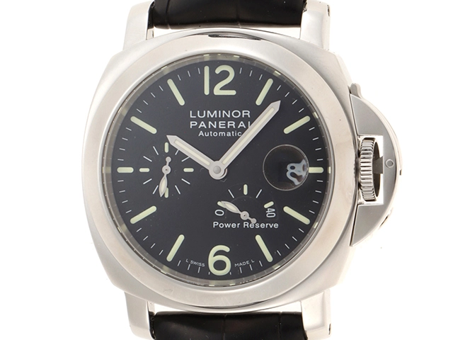 PANERAI パネライ 腕時計 2008年並行品 ルミノール パワーリザーブ PAM00090 ブラック文字盤 ステンレス／アリゲーター 自動巻【471】