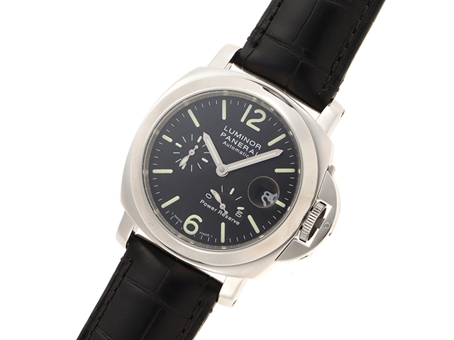 PANERAI パネライ 腕時計 2008年並行品 ルミノール パワーリザーブ PAM00090 ブラック文字盤 ステンレス／アリゲーター 自動巻【471】