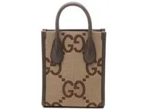 GUCCI　グッチ　ジャンボGG 2wayバッグ　ベージュ　ブラウン　キャンバス　カーフ　699406【431】2148103798306