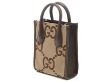 GUCCI　グッチ　ジャンボGG 2wayバッグ　ベージュ　ブラウン　キャンバス　カーフ　699406【431】2148103798306